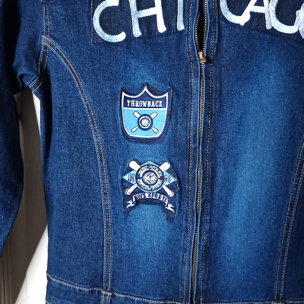 Y2K Throwback-Baby Noiz Denim Stretch Jean Jumpsuit "Chicago" Patchwork Sz XL - Picture 5 of 12